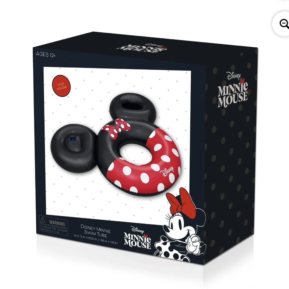 NEW Disney Minnie Mouse Inflatable Swim Tube with Cup Holder & Storage, Age 12+